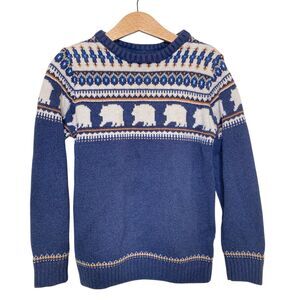 JANIE & JACK Boys Size 7 Fair Isle Polar Bears Sweater Navy Blue White Pullover